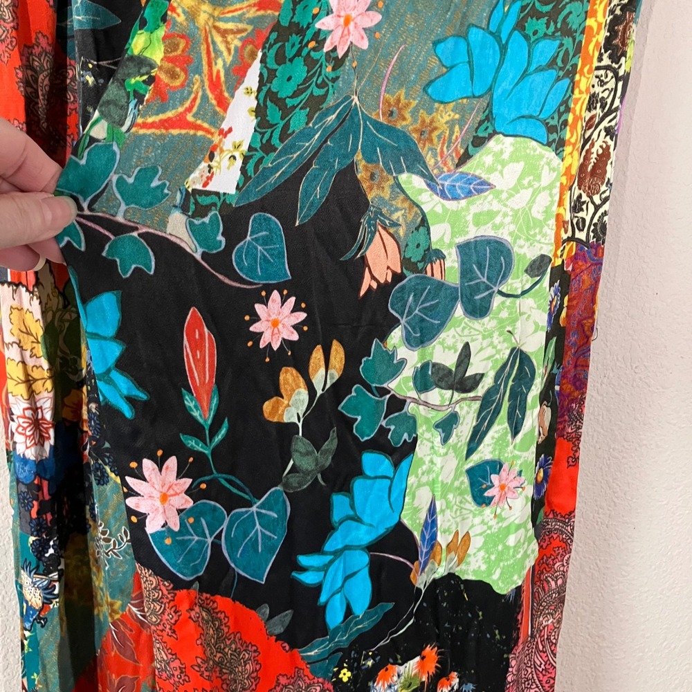 ANTHROPOLOGIE Satin Wide Leg Pants 8 Asian Chinoiserie Print Patchwork Artsy - Picture 9 of 13